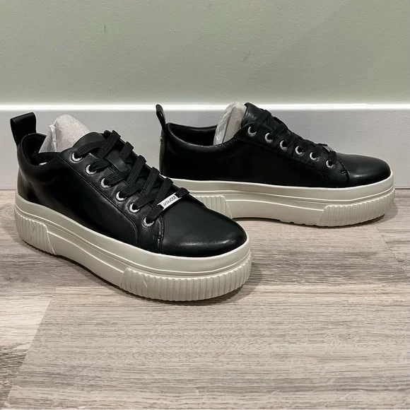 NIB J/SLIDES NYC West Black Leather Sneaker Shoes White Platform Soles Size 9M - Picture 4 of 12